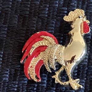 Silver and Red Rooster Brooch